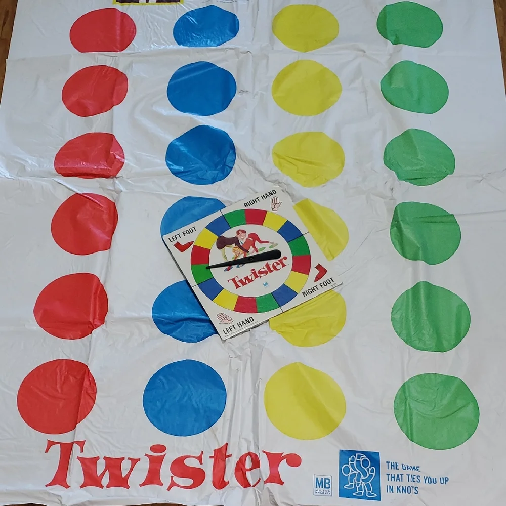 Vintage 1966 Twister Game Mat with Spinner Milton Bradley In Original Box